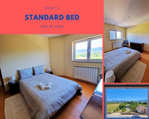 a collage of three pictures of a bedroom at Casa do Tâmega - Apartamento inteiro in Chaves