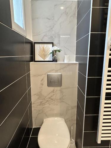 une salle de bain avec toilettes en carrelage de marbre dans l'établissement Centre Ville avec Garage - Parking, à Troyes