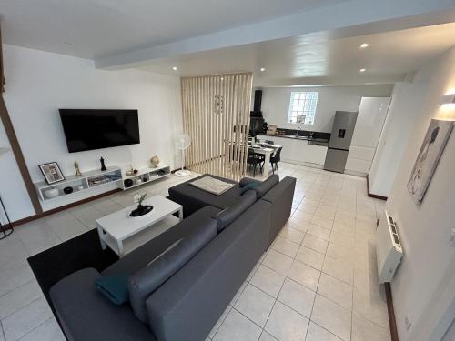 a large living room with a couch and a tv at Centre Ville avec Garage - Parking in Troyes