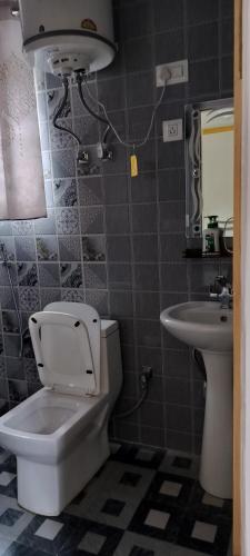 a bathroom with a toilet and a sink at Elizabeth paying guest house Tangmarg gulmarg in Gulmarg