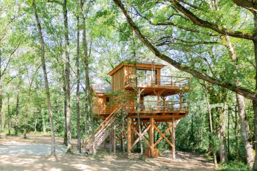 a tree house in the middle of the woods at Dolce et Cabane in Bérat