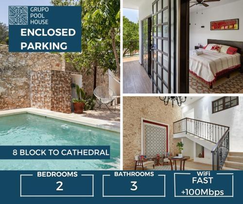 a collage of photos of a house and a swimming pool at Great location with all you need safe & beautiful in Mérida