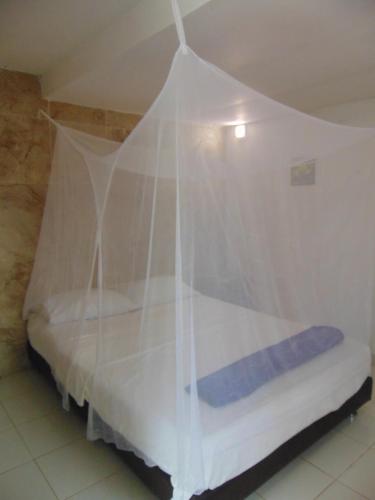 a bed covered with a mosquito net in a room at Dunarinka in Minca