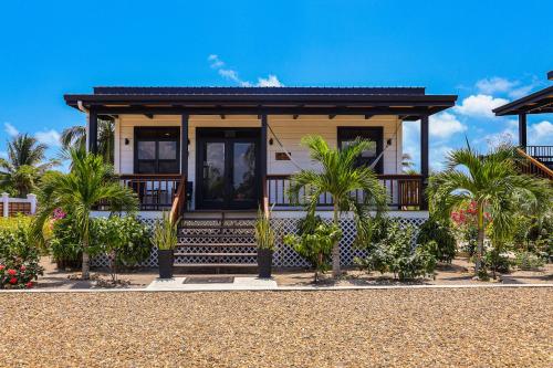 a house with palm trees in front of it at The Lodge at Jaguar Reef in Hopkins