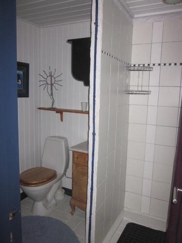 a bathroom with a toilet and a sink at Apartment Holmsland in Hvide Sande
