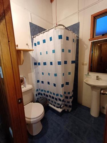 a bathroom with a toilet and a sink at Cabaña en Frutillar in Frutillar