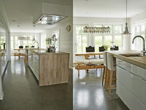 two images of a kitchen and a living room at Alnes Gård in Ålesund