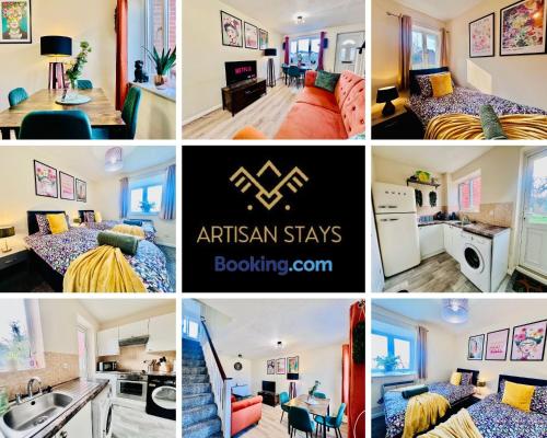 a collage of photos of an apartment in austrian stays at Hidden Gem in Chelmsford by Artisan Stays I Weekly or Monthly Stay Offer I Free Parking I Sleeps 5 in Chelmsford