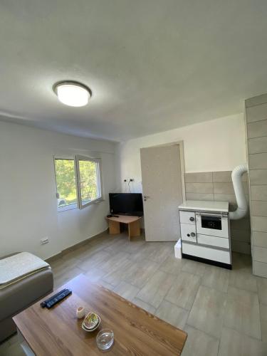 a living room with a couch and a table at Holiday home Seoska idila in Šavnik