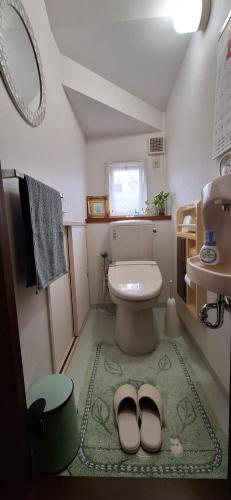 baño con aseo y 2 zapatos en el suelo en guesthouse ONAKA, en Mimase