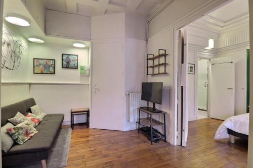 un salon avec un canapé et une télévision dans l'établissement Chaponnay - Superb T2 Apartment - Lyon 3rd, à Lyon