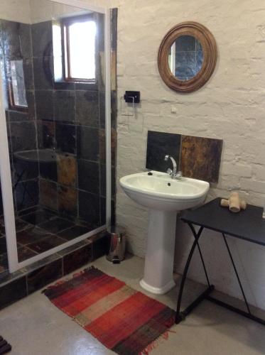 a bathroom with a sink and a shower at Gerald's Gift Guest House in Addo