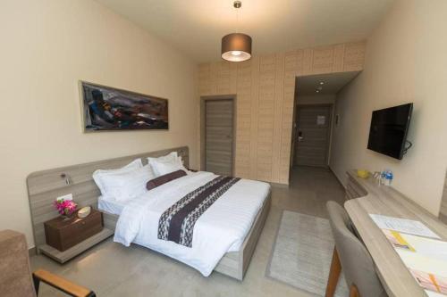 TV a/nebo společenská místnost v ubytování Roots Hotel Apartments Abidjan