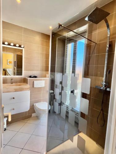 une salle de bain avec toilettes et douche dans l'établissement Mont Chevalier by Welcome to Cannes, à Cannes