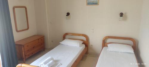 two beds in a room with a mirror and a sink at PANTHEON HALL HOTEL in Mesongi