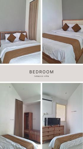 two pictures of a bedroom with a bed and a room with at Tobacco Villa in Jember