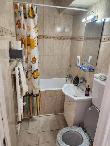 a bathroom with a toilet and a sink and a tub at Exceptional Apartment - Gara de Nord in Bucharest