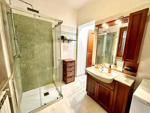 a bathroom with a shower and a sink and a showerspective at La casa nel bosco in Bussoleno
