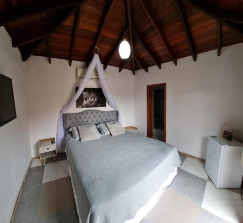 a bedroom with a large bed with a canopy at Jardim Do Eden Piri in Pirenópolis