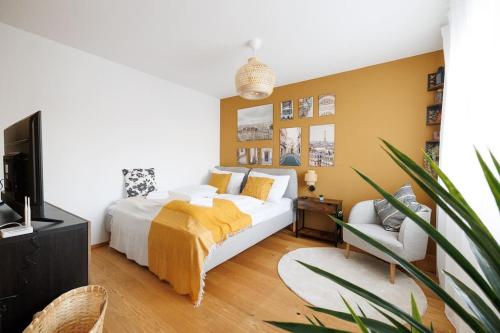 Ένα ή περισσότερα κρεβάτια σε δωμάτιο στο Ottakring Studio Apartment