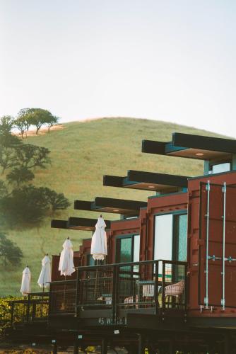 a group of people in white dresses standing on a train at Geneseo Inn in Paso Robles