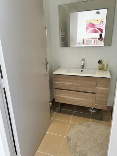 a bathroom with a sink and a mirror at La part des Anges in Fontenet