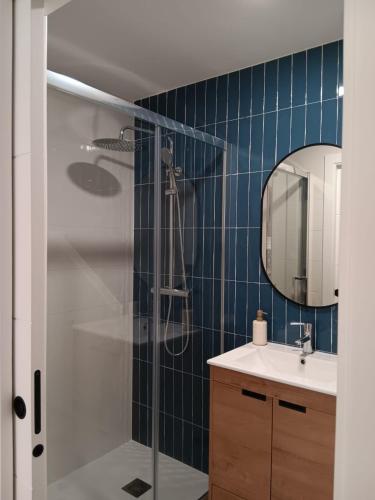 a bathroom with a shower and a sink at Casa Loureiro in Redondela