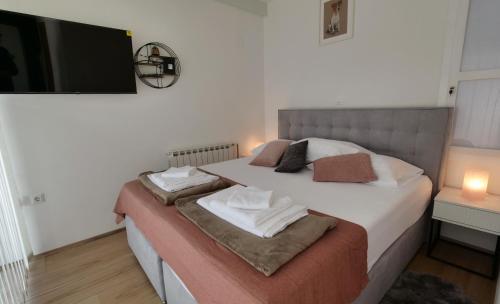 Ένα ή περισσότερα κρεβάτια σε δωμάτιο στο LUCIJA-apartman-studio apartmani