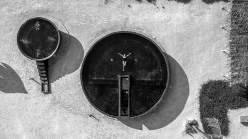 an overhead view of a round door in a building at Hotel Villas Flamingos in Holbox Island