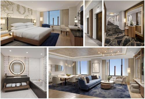 a collage of four pictures of a hotel room at Caesars Virginia in Danville