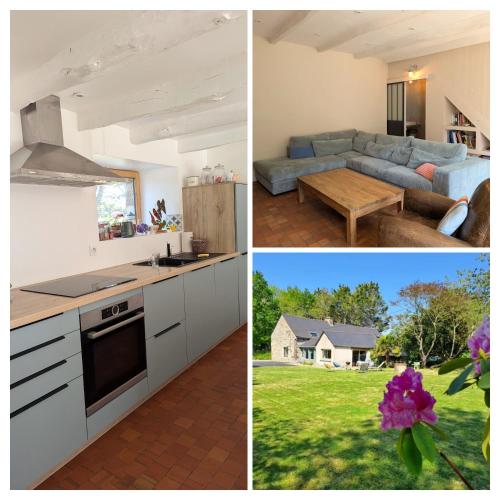 - deux photos d'une cuisine et d'un salon dans l'établissement Grande maison de famille à la campagne - 10mn de la mer, à Planguenoual