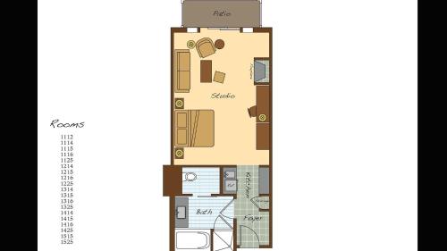 a floor plan of a house with furniture at 1117 Lodge At Spruce Peak Ski In Ski In Ski Out King Studio By Stowe Mountain Rentals in Stowe