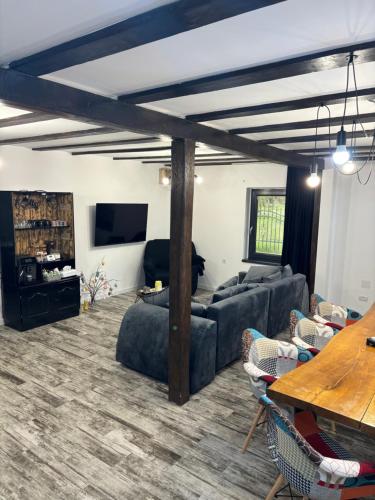 a living room with a couch and a table at Cabana C in Avrig