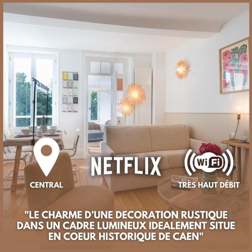 a living room with a couch and a table at Villa Robs - Appartements tout confort, TV connectée, Haut débit, Localisation idéale - Courts séjours & Affaires in Caen