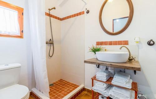 a bathroom with a sink and a mirror at Casa Rural Camino de los molinos y su establo in La Puebla de los Infantes