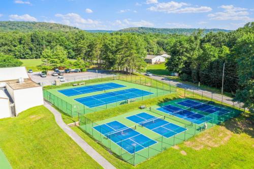 an overhead view of two tennis courts at Dog-Friendly A-Frame with Firepit and Fall Foliage in Hedgesville