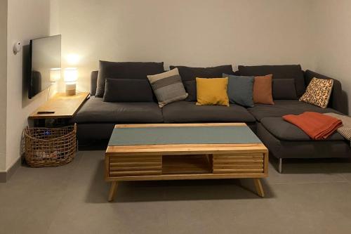 a living room with a couch and a coffee table at Casa do Sol - Natureza & Lazer - Serra da Freita in Arouca
