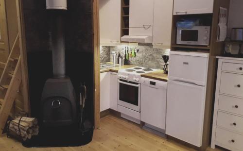 y cocina con fogones. en Cosy Holiday Cabin in the Heart of Lapland, en Ylläs