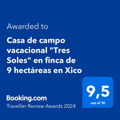 a screenshot of a cell phone with the text awarded to casa de campo at Casa de campo vacacional "Tres Soles" en Xico, Veracruz in Xico
