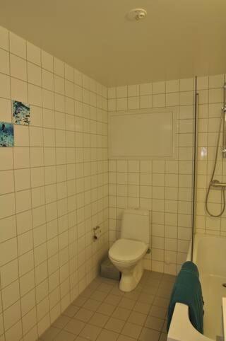 une salle de bain avec toilettes et baignoire dans l'établissement Private rooms and bath, à Oslo
