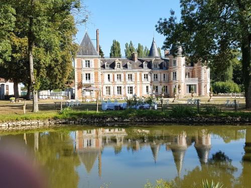 a large castle with a pond in front of it at Château de la PLUMASSERIE in Fontenay-Trésigny