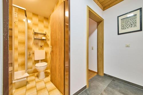 a bathroom with a toilet and a shower at Platzhirsch Rooms - B&B - SELF CHECK-IN in Piesendorf