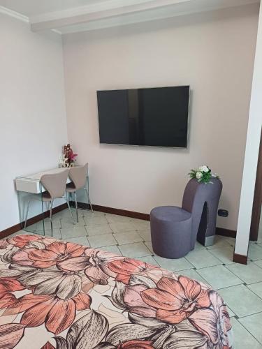 a room with a bed and a tv on a wall at Maryhouse - ingresso indipendente in Venegono Superiore