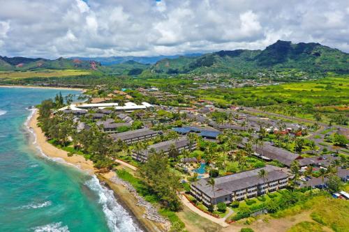 an aerial view of a resort on the beach at Kauai Coast Resort at the Beach Boy in Kapaa