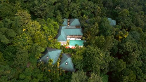 an aerial view of a house in the forest at The Hive, Wayanad in Wayanad