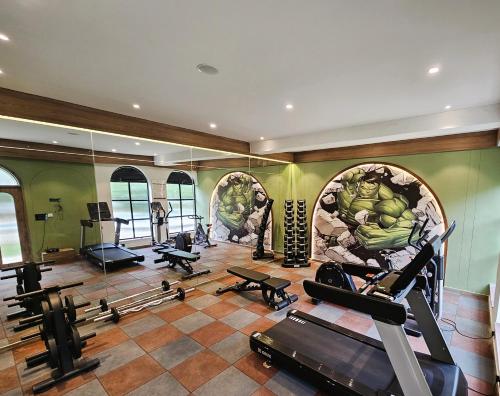 a fitness room with a bunch of gym equipment at Bhanu The Fern Forest Resort & Spa, Jambughoda in Jambughoda