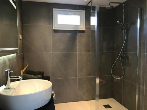 a bathroom with a shower and a sink and a shower at IJSSELMEER Lake houses in Andijk