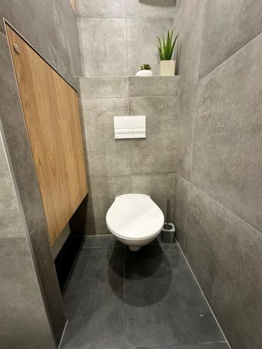 a bathroom with a white toilet in a room at Stratený kľúč in Revúca