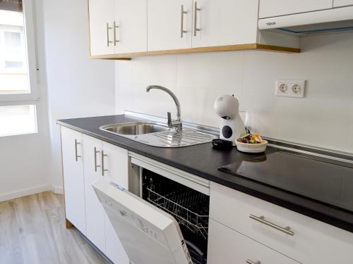 a kitchen with a sink and a dishwasher at Apartamentos Zaragoza Gran Vía 3000 in Zaragoza