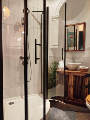 a bathroom with a shower and a sink at Nancy Vieille Ville Stanislas in Nancy